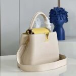 Louis Vuitton LV Women Capucines MM Handbag Yellow Beige Taurillon Leather Canvas - Imagen 3