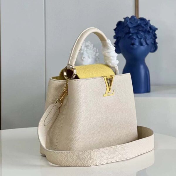 Louis Vuitton LV Women Capucines MM Handbag Yellow Beige Taurillon Leather Canvas (5)