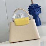 Louis Vuitton LV Women Capucines MM Handbag Yellow Beige Taurillon Leather Canvas - Imagen 4