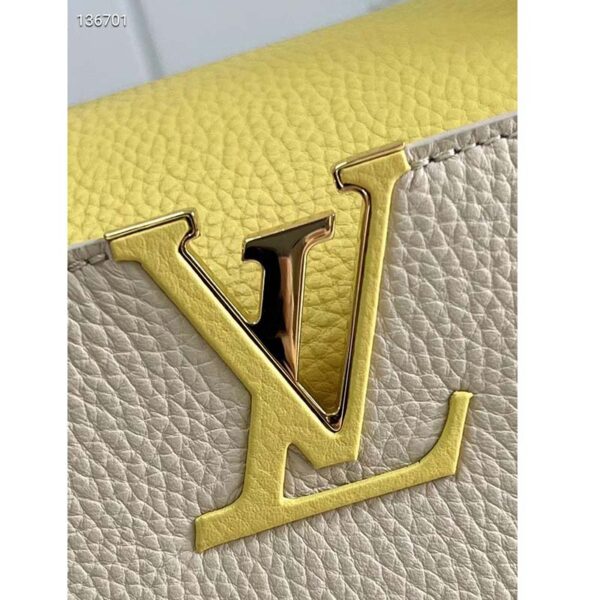 Louis Vuitton LV Women Capucines MM Handbag Yellow Beige Taurillon Leather Canvas (7)