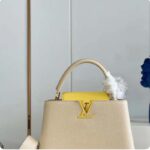 Louis Vuitton LV Women Capucines MM Handbag Yellow Beige Taurillon Leather Canvas - Imagen 2