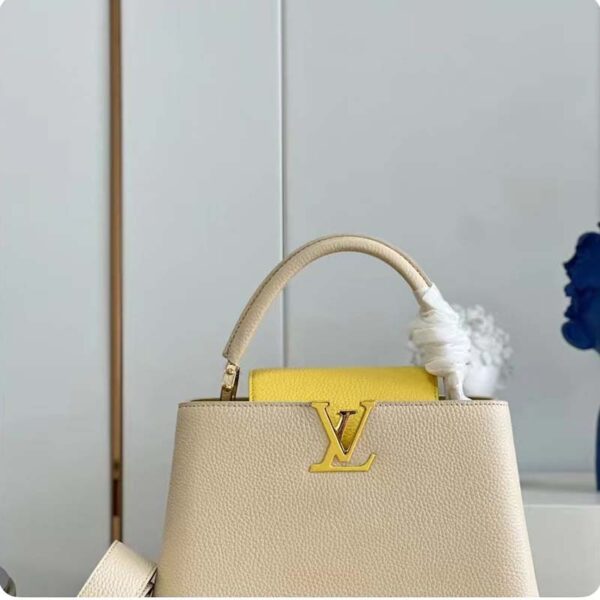 Louis Vuitton LV Women Capucines MM Handbag Yellow Beige Taurillon Leather Canvas (8)
