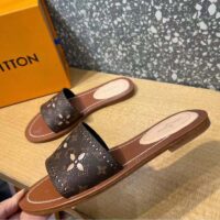 Louis Vuitton LV Women Lock It Flat Mule Gold Brown Perforated Monogram Canvas (10)