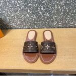 Louis Vuitton LV Women Lock It Flat Mule Gold Brown Perforated Monogram Canvas - Image 7