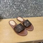 Louis Vuitton LV Women Lock It Flat Mule Gold Brown Perforated Monogram Canvas - Image 2