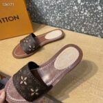 Louis Vuitton LV Women Lock It Flat Mule Gold Brown Perforated Monogram Canvas - Image 6