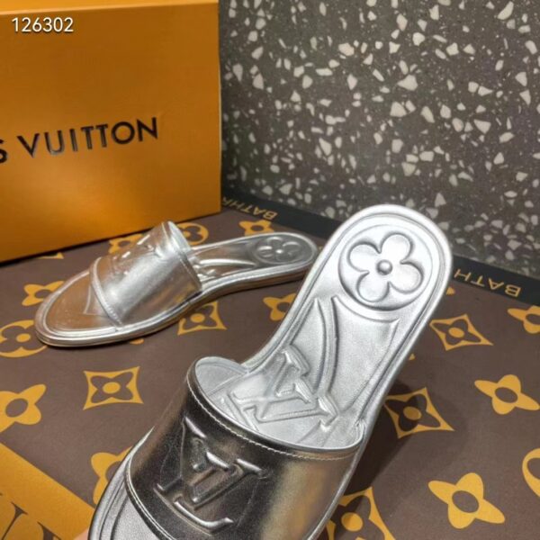 Louis Vuitton LV Women Magnetic Flat Mule Silver Lambskin Leather Outsole (3)