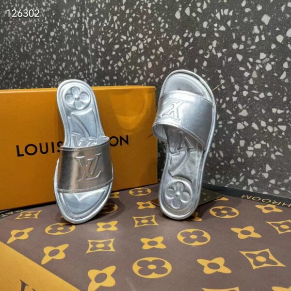 Louis Vuitton LV Women Magnetic Flat Mule Silver Lambskin Leather Outsole (8)