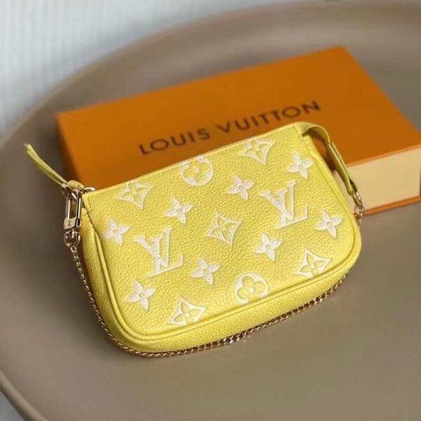 Louis Vuitton LV Women Mini Pochette Accessoires Yellow Monogram Empreinte Embossed Supple Grained Cowhide (10)