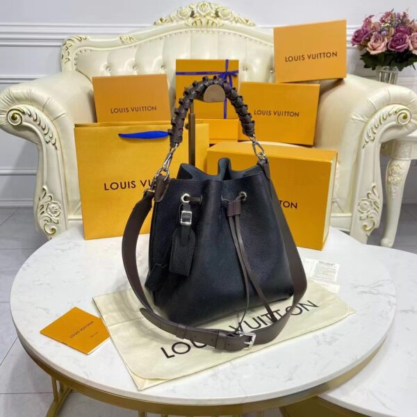 Louis Vuitton LV Women Muria Bucket Bag Black Mahina Perforated Calf Leather (6)