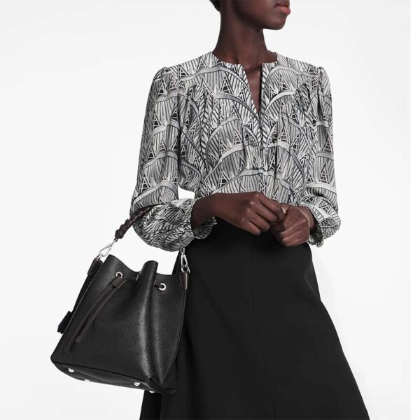 Louis Vuitton LV Women Muria Bucket Bag Black Mahina Perforated Calf Leather
