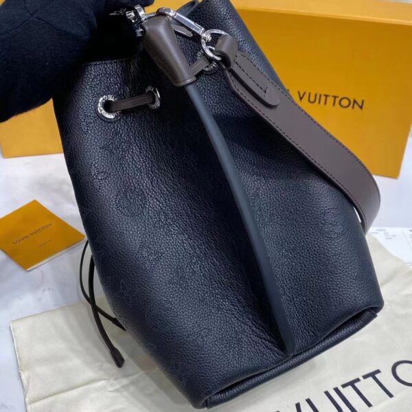 Louis Vuitton LV Women Muria Bucket Bag Black Mahina Perforated Calf Leather (8)