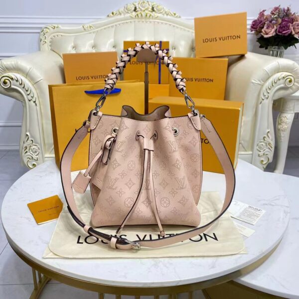 Louis Vuitton LV Women Muria Bucket Bag Galet Gray Mahina Perforated Calf Leather (13)