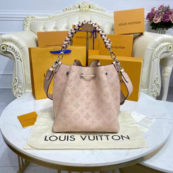 Louis Vuitton LV Women Muria Bucket Bag Galet Gray Mahina Perforated Calf Leather (14)