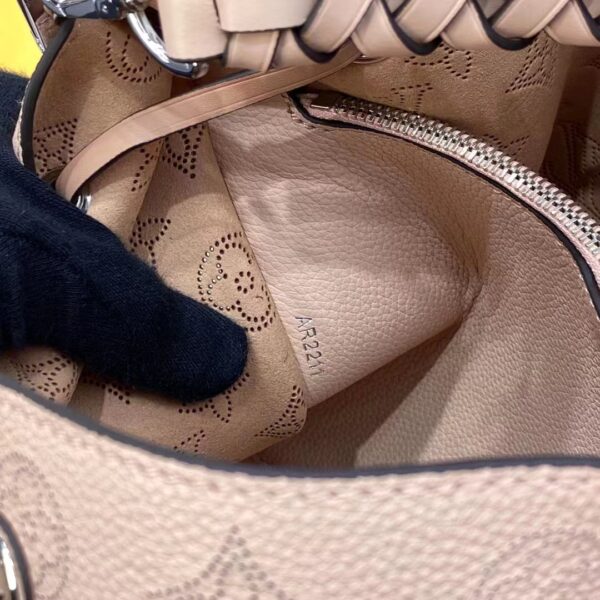 Louis Vuitton LV Women Muria Bucket Bag Galet Gray Mahina Perforated Calf Leather (17)