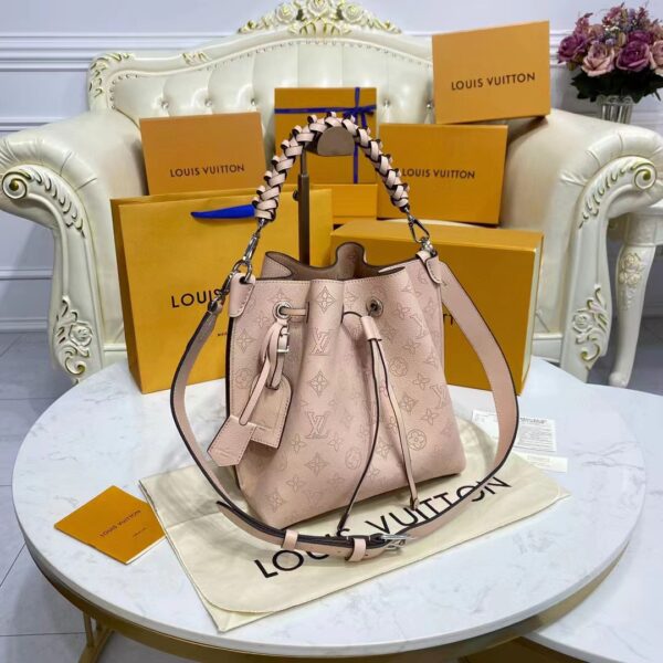 Louis Vuitton LV Women Muria Bucket Bag Galet Gray Mahina Perforated Calf Leather (8)
