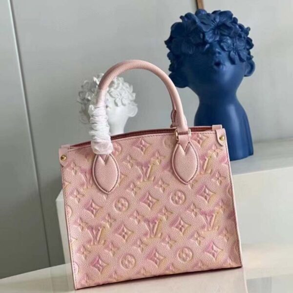 Louis Vuitton LV Women OnTheGo PM Tote Bag Pink Sprayed Embossed Grained Cowhide (5)