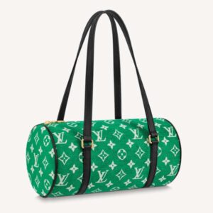 Louis Vuitton LV Women Papillon Handbag Green Monogram Jacquard Velvet Cowhide Leather