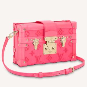Louis Vuitton LV Women Petite Malle Handbag Fluo Pink Tufted Grained Calfskin Leather