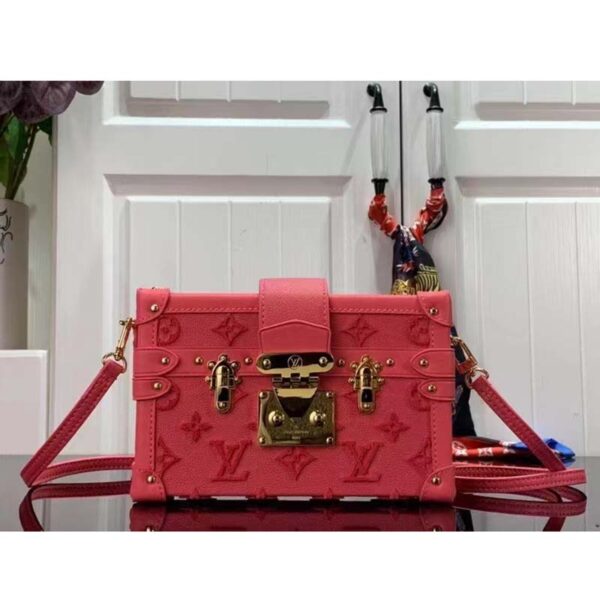 Louis Vuitton LV Women Petite Malle Handbag Fluo Pink Tufted Grained Calfskin Leather (7)