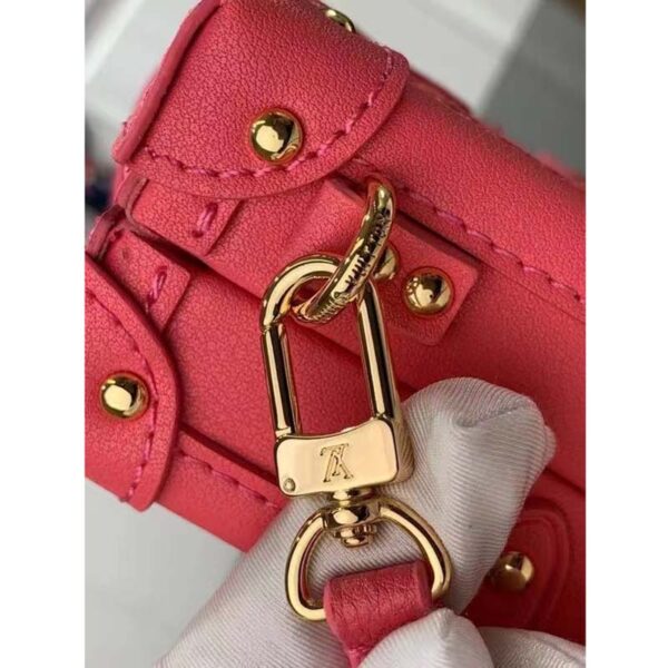Louis Vuitton LV Women Petite Malle Handbag Fluo Pink Tufted Grained Calfskin Leather (8)