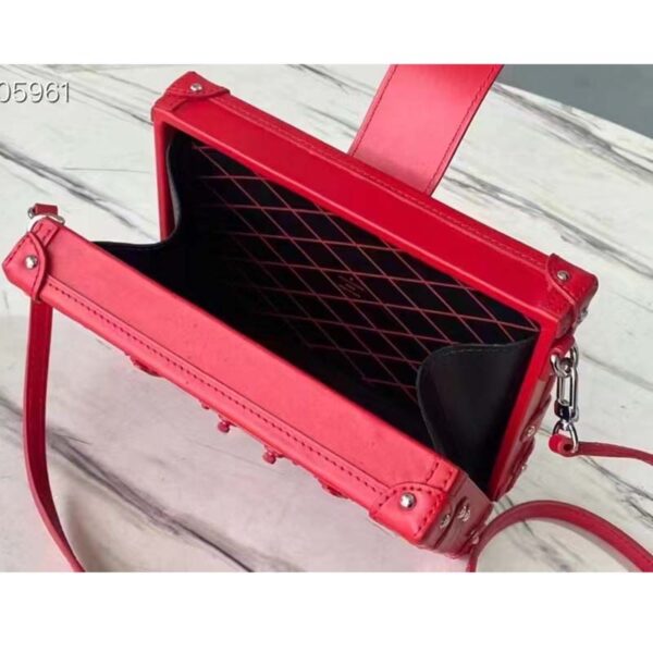 Louis Vuitton LV Women Petite Malle Handbag Red Patent Calfskin Cowhide Leather (3)