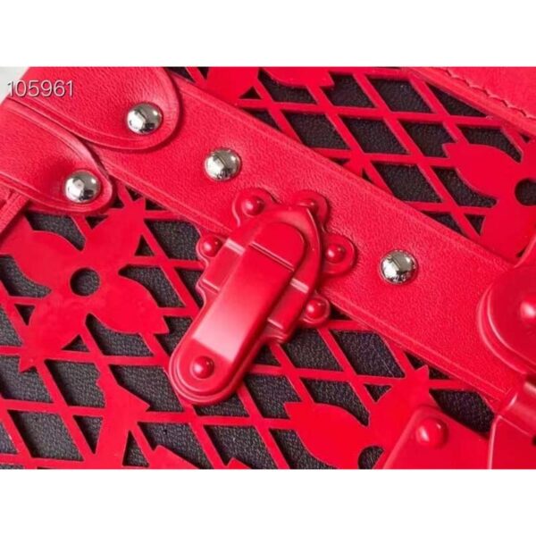 Louis Vuitton LV Women Petite Malle Handbag Red Patent Calfskin Cowhide Leather (4)