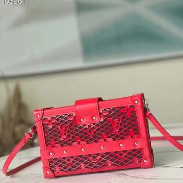 Louis Vuitton LV Women Petite Malle Handbag Red Patent Calfskin Cowhide Leather (5)