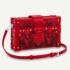 Louis Vuitton LV Women Petite Malle Handbag Red Patent Calfskin Cowhide Leather