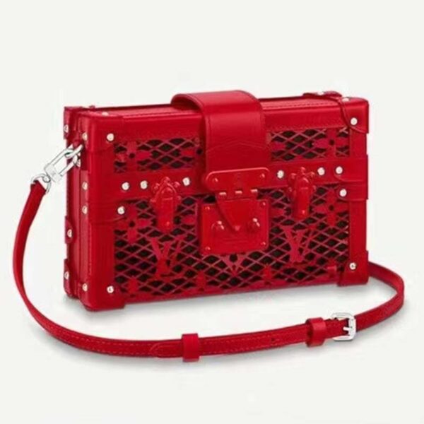 Louis Vuitton LV Women Petite Malle Handbag Red Patent Calfskin Cowhide Leather (6)