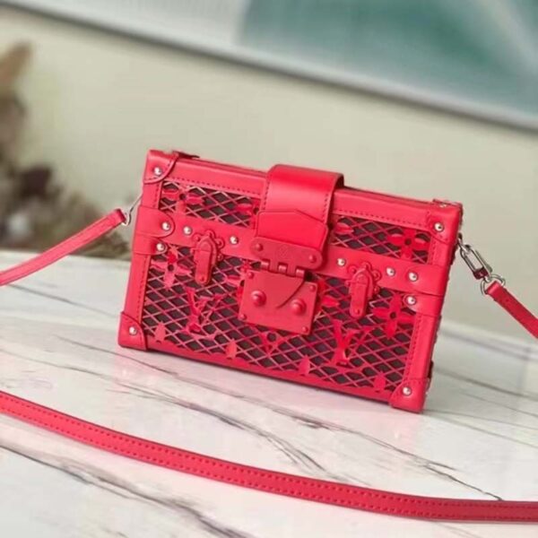 Louis Vuitton LV Women Petite Malle Handbag Red Patent Calfskin Cowhide Leather (7)