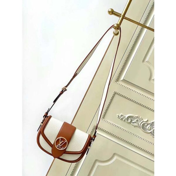Louis Vuitton LV Women Pont 9 Soft MM Handbag Caramel Brown Canvas Cowhide (11)