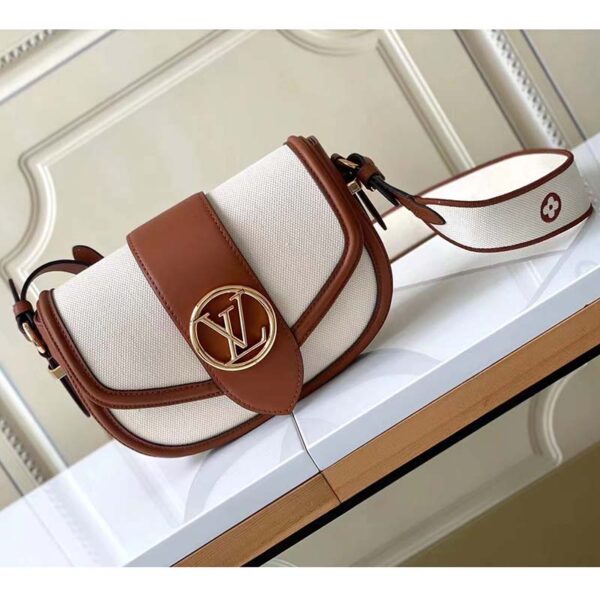 Louis Vuitton LV Women Pont 9 Soft MM Handbag Caramel Brown Canvas Cowhide (12)