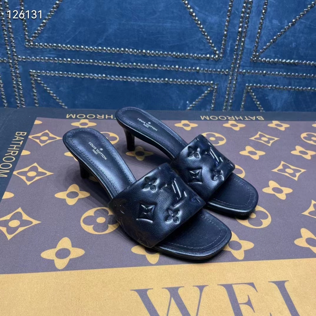 Louis Vuitton Black Leather Monogram Revival Mule Kitten Heels (Size 35)