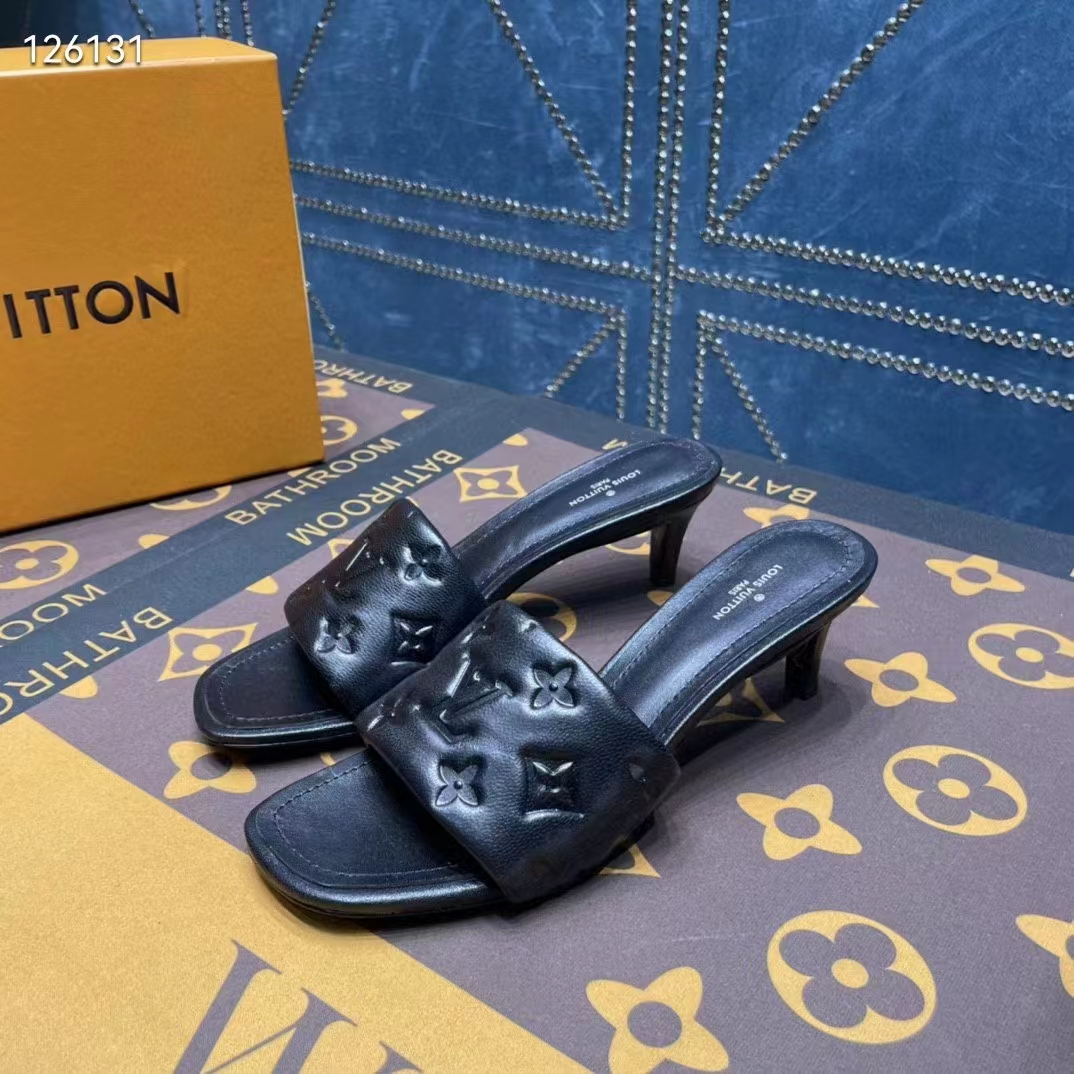 LOUIS VUITTON MONOGRAM EMBOSSED REVIVAL LEATHER SANDAL MULE 40=10US 2inch  HEEL