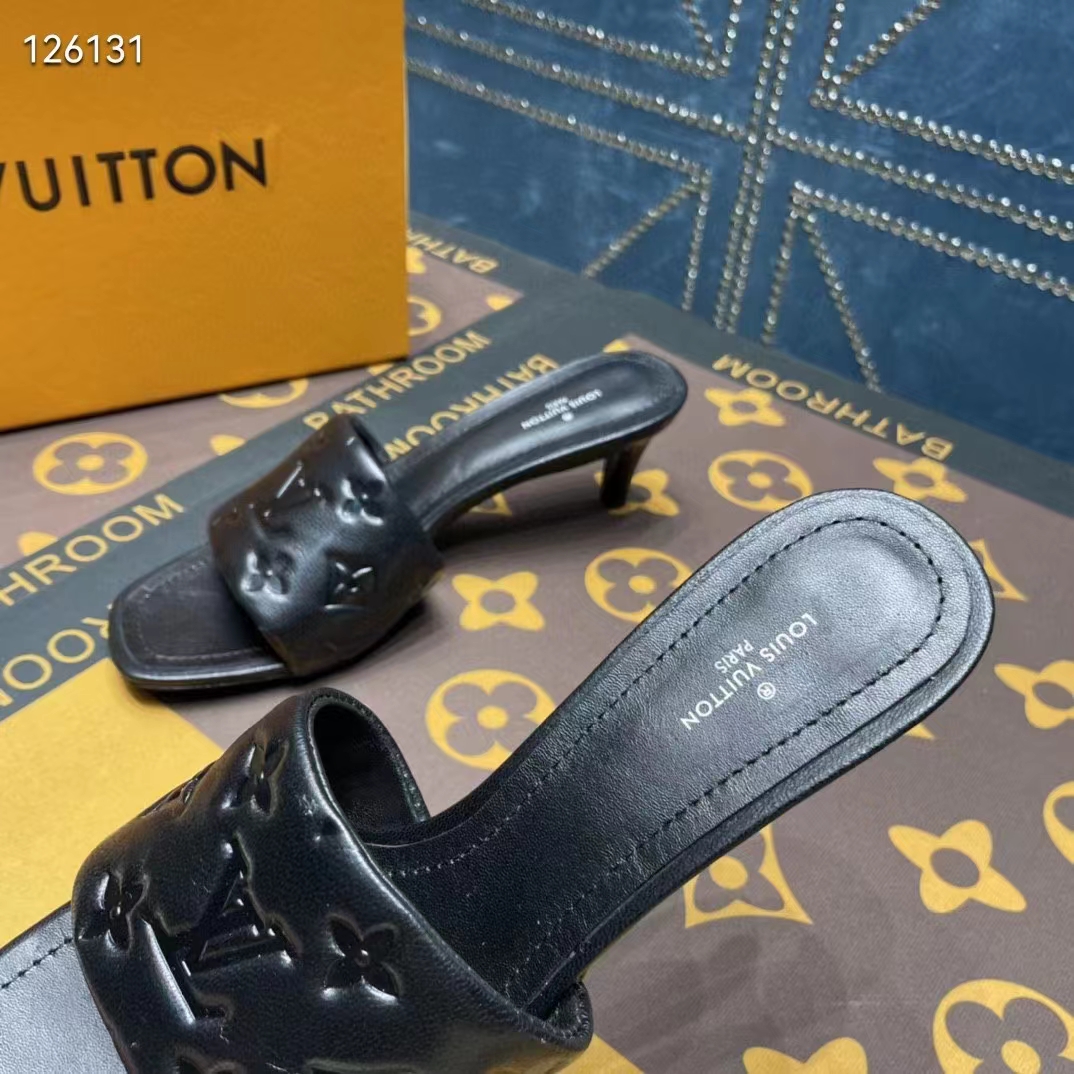 Louis Vuitton, Shoes, Louis Vuitton Lambskin Embossed Revival Flat Mule  Noir Black Sz 4 Preowned