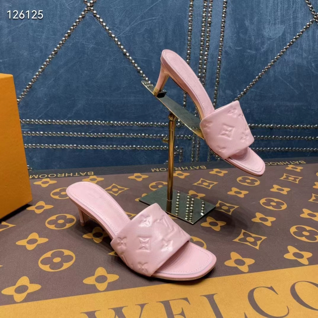 LOUIS VUITTON #39589 Pink Monogram Canvas Sandal Heels (US 8.5 EU