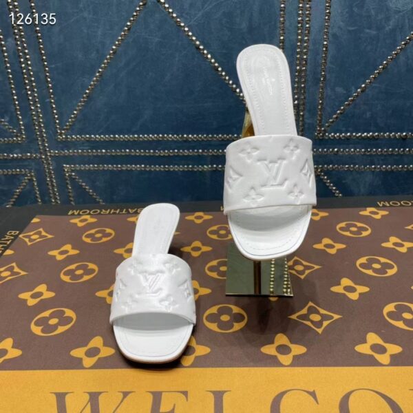 Louis Vuitton LV Women Revival Mule White Monogram Embossed Lambskin 5.5 cm Heel (1)