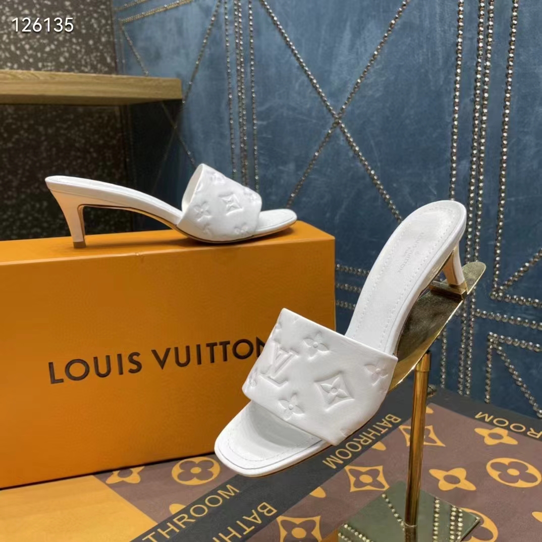 LOUIS VUITTON MONOGRAM EMBOSSED REVIVAL LEATHER SANDAL MULE 40=10US 2inch  HEEL