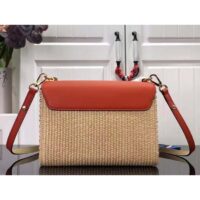 Louis Vuitton LV Women Twist MM Handbag Orange Raffia Smooth Cowhide Leather (8)