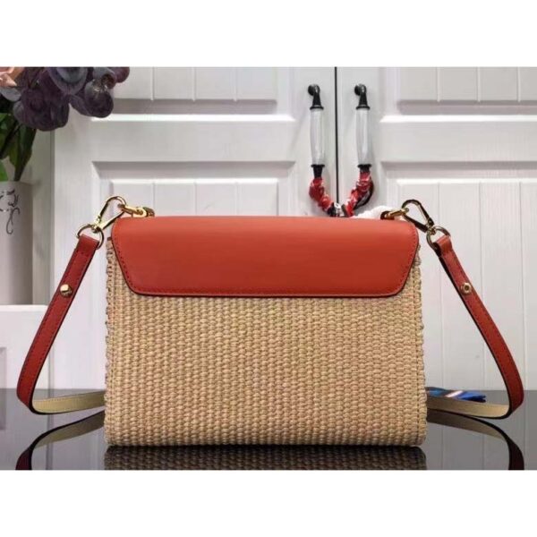 Louis Vuitton LV Women Twist MM Handbag Orange Raffia Smooth Cowhide Leather (1)