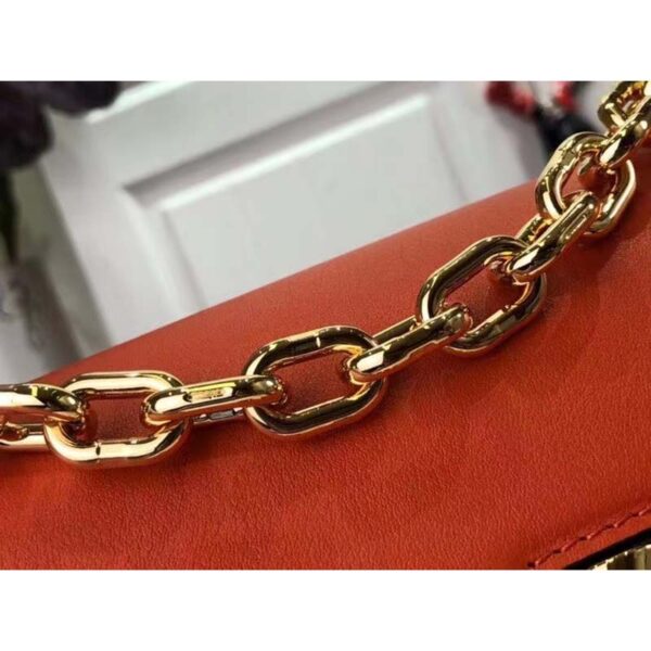 Louis Vuitton LV Women Twist MM Handbag Orange Raffia Smooth Cowhide Leather (10)