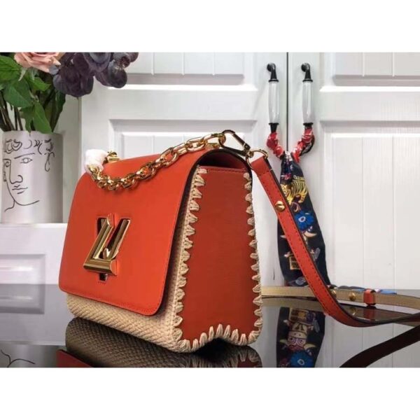 Louis Vuitton LV Women Twist MM Handbag Orange Raffia Smooth Cowhide Leather (3)