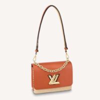 Louis Vuitton LV Women Twist MM Handbag Orange Raffia Smooth Cowhide Leather