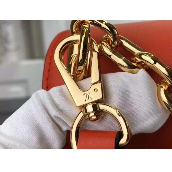 Louis Vuitton LV Women Twist MM Handbag Orange Raffia Smooth Cowhide Leather (9)