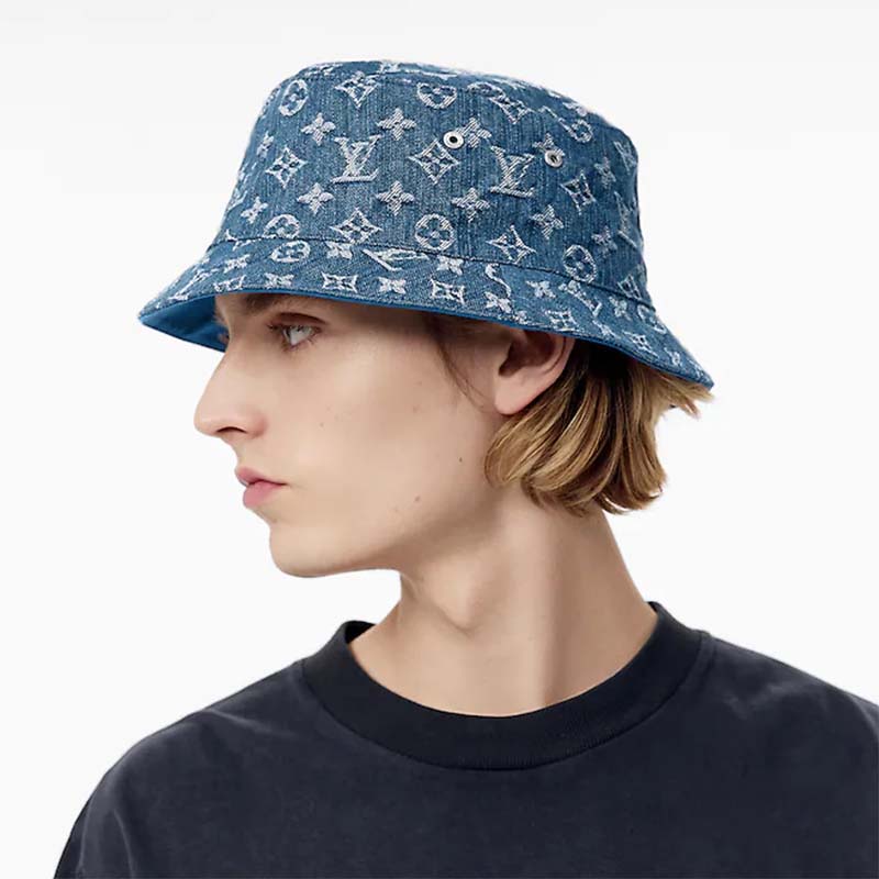 Louis Vuitton Monogram Essential Reversible Bucket Hat Blue Size 58 F/S