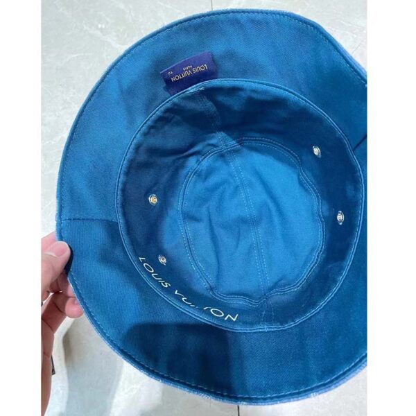 Louis Vuitton Unisex Monogram Essential Bucket Hat Blue Cotton Foil LV Signature (4)