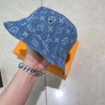 Louis Vuitton Unisex Monogram Essential Bucket Hat Blue Cotton Foil LV Signature – Image 2