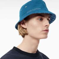 Louis Vuitton Unisex Monogram Essential Bucket Hat Blue Cotton Foil LV Signature (3)