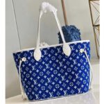 Louis Vuitton Women Neverfull MM Tote Blue Monogram Jacquard Velvet Cowhide Leather – Bild 4